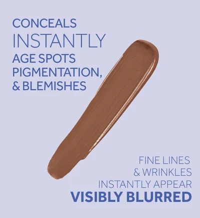 CONCEALS INSTANTLY AGE SPOTS PIGMENTATION, & BLEMISHES FINE LINES & WRINKLES INSTANTLY APPEARVISIBLY BLURRED