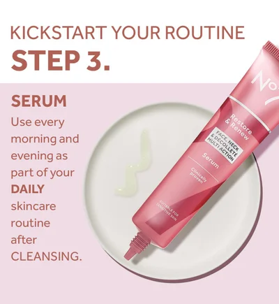 KICKSTART YOUR ROUTINESTEP 3.SERUMUse every morning and evening as part of yourDAILYskincare routine afterCLEANSING.