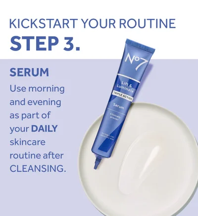 KICKSTART YOUR ROUTINESTEP 3.SERUMUse morning and evening as part of your DAILY skincare routine after CLEANSING.