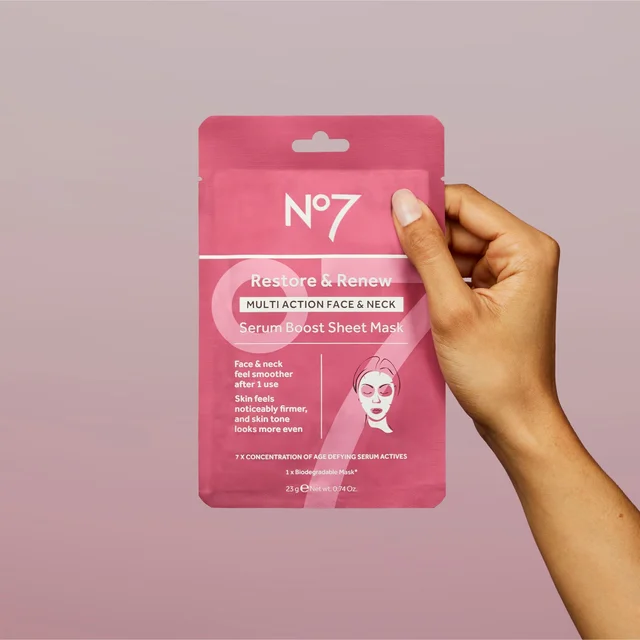 No7 Restore & Renew FACE & NECK MULTI ACTION Serum Boost Sheet Mask 23g