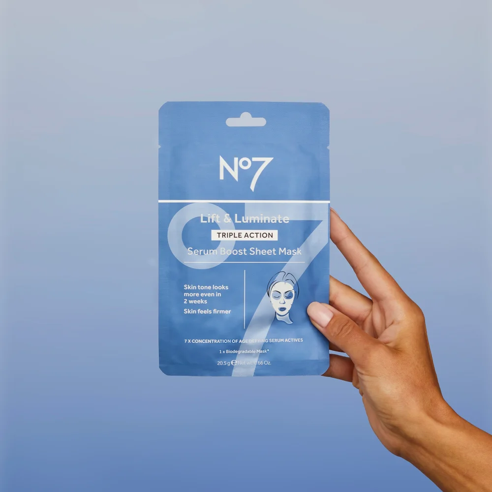 No7 Lift & Luminate TRIPLE ACTION Serum Boost Sheet Mask 20.5g Image 1