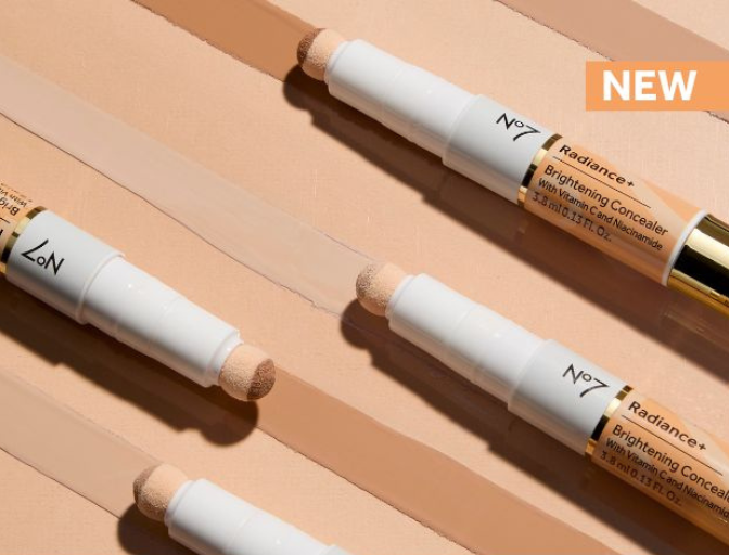 Image of No7 Future Renew Night Serum Product with reverse arrow in the background. New text callout in the top right corner.