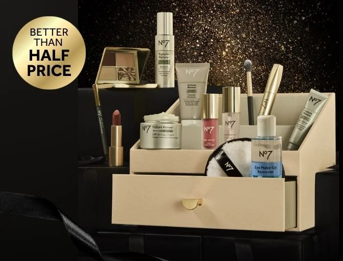 Image features the No7 & Stackers The Best Of Beauty Collection and the text: Better than half price