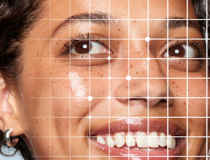 Image of a model behind a grid to represent personalised skin analysis