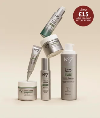 A powerful range for visible skin damage reversal*. Treat yourself to 2 or more from our Future Renew range & save £15^