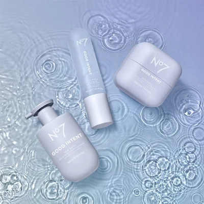 No7 GOOD INTENT Dew Bank Oil to Bubble Body Cleanser 300ml, No7 GOOD INTENT Dew Bank Jelly Body Moisture Mist 150ml and No7 GOOD INTENT Dew Bank Bouncy Jelly Moisture Balm 200ml