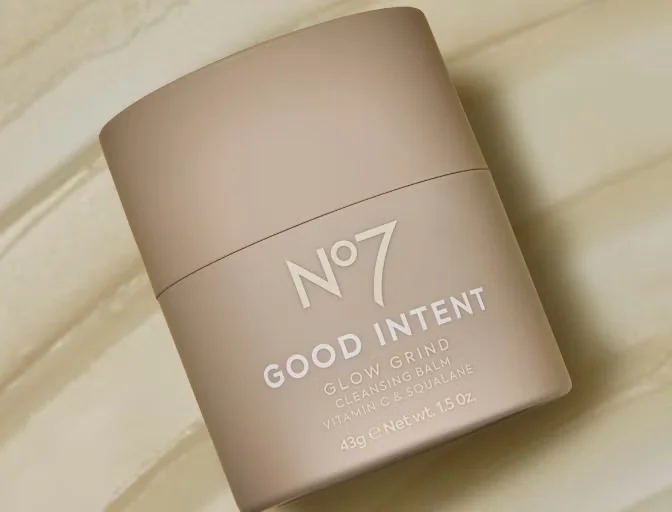 No7 GOOD Intent Cleansing Balm and Whipped Foam cleanser, falling in front of a ombre gradient background